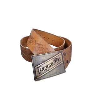 Y2k Vintage Women's size 28" Leather Embossed Grungecore Western Paymaster Belt